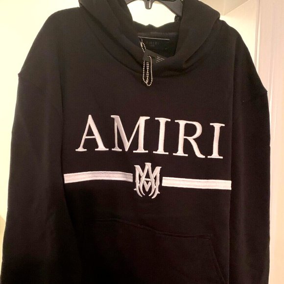 AMIRI MA BAR LOGO Embroidered Hoodie Black Size L New 100% Cotton - Picture 3 of 14